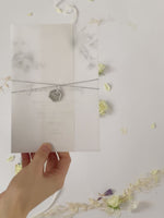 Vellum Suite Day Invitation & RSVP in Grey & Silver Boho Floral Design Silver Foil Mirror Plexi