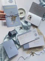 Santorini Greece Invite  - Luxury Engraved Plane in Gold Plexi Passport Wedding Invitation with Real Gold Foil