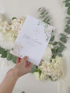 White Hydrangea Order of Service with Gold Foiled Hexagon