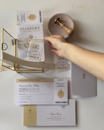 Passport Wedding Save the Date Vellum with Gold Foil Boarding Pass,Wedding Abroad, Destination Wedding, Travel Wedding, Plane Ticket