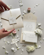 Luxury Timeless Champagne Pearlised Folder Pocket with Rsvp Card