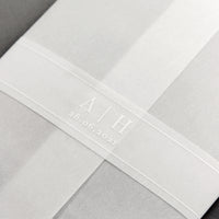 Envoltura de vitela con diseño de tinta blanca Perspex Acrílico Ver a través de Invitación Plexi - Grabado