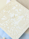 Beach Wedding Invitation |   Sea Horses Laser cut Pull out folder Invitation in Cream and Champagne Metallic Colours