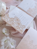 Romantic Roses Blush Laser Cut Pocket Folder with Rsvp Card