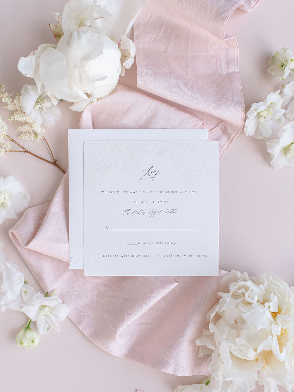 Romantic Roses Blush Laser Cut Pocket Folder with Rsvp Card