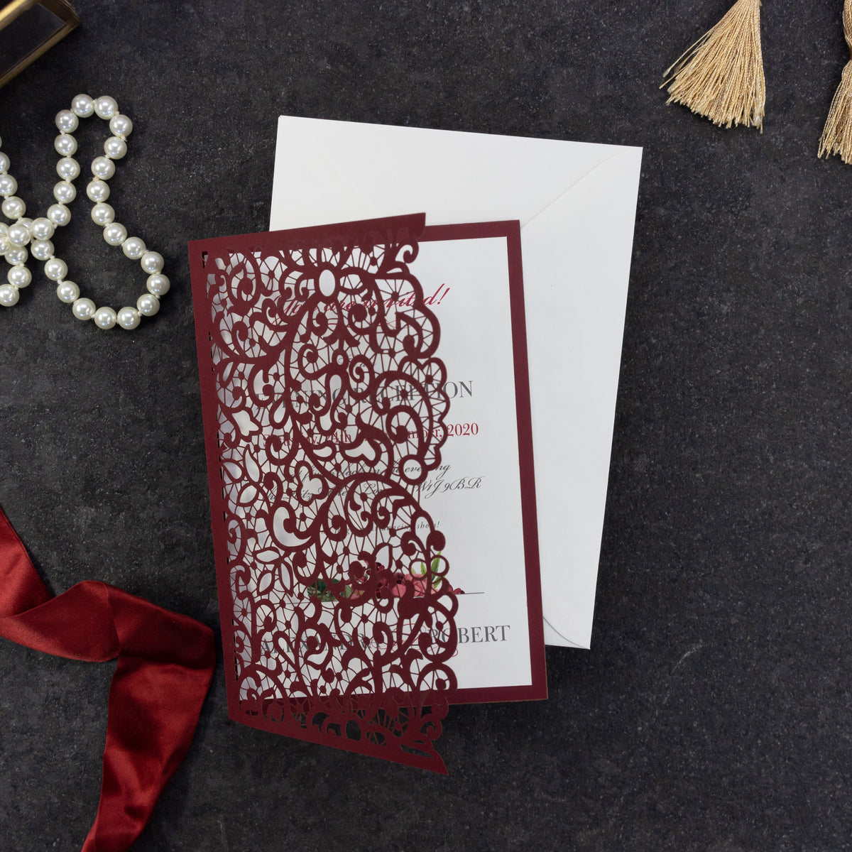 Bordeaux laser cut Evening Invitation