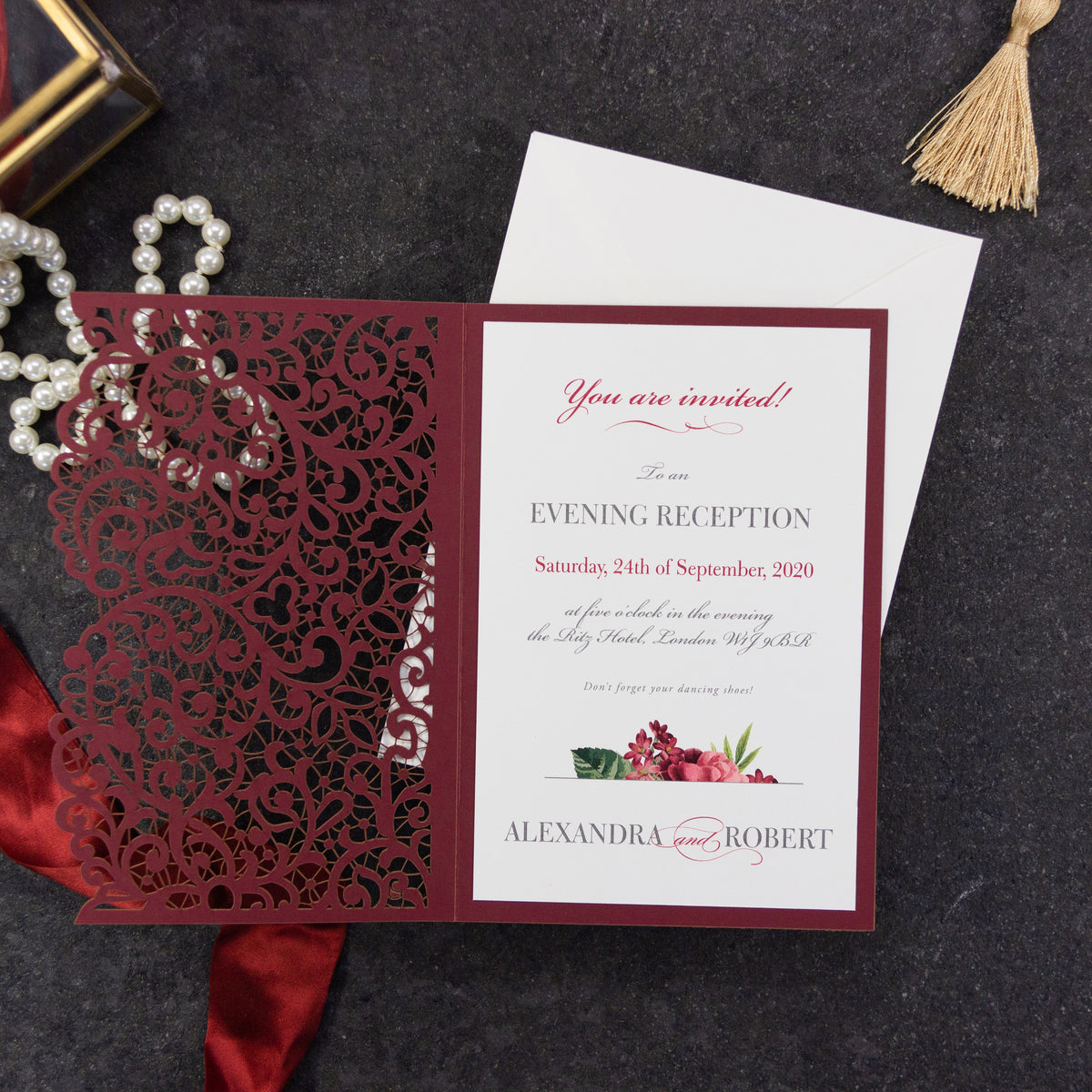 Bordeaux laser cut Evening Invitation