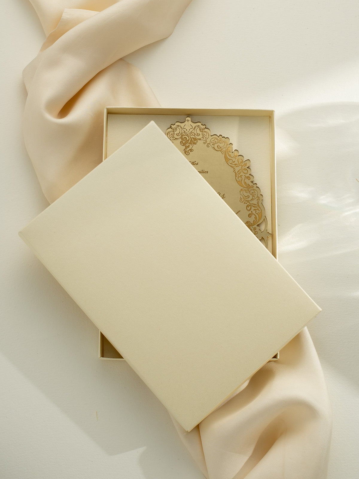 Luxury Boxed Invitation: a Decadent Mirror Gold Plexi Wedding Invitation - Engraved