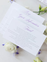 White & Lilac Laser Cut Lace Pocketfold Wedding Invitation Suite with 3 Tier :  Guest Info & Travel & Rsvp Card