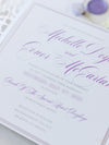 White & Lilac Laser Cut Lace Pocketfold Wedding Invitation Suite with 3 Tier :  Guest Info & Travel & Rsvp Card