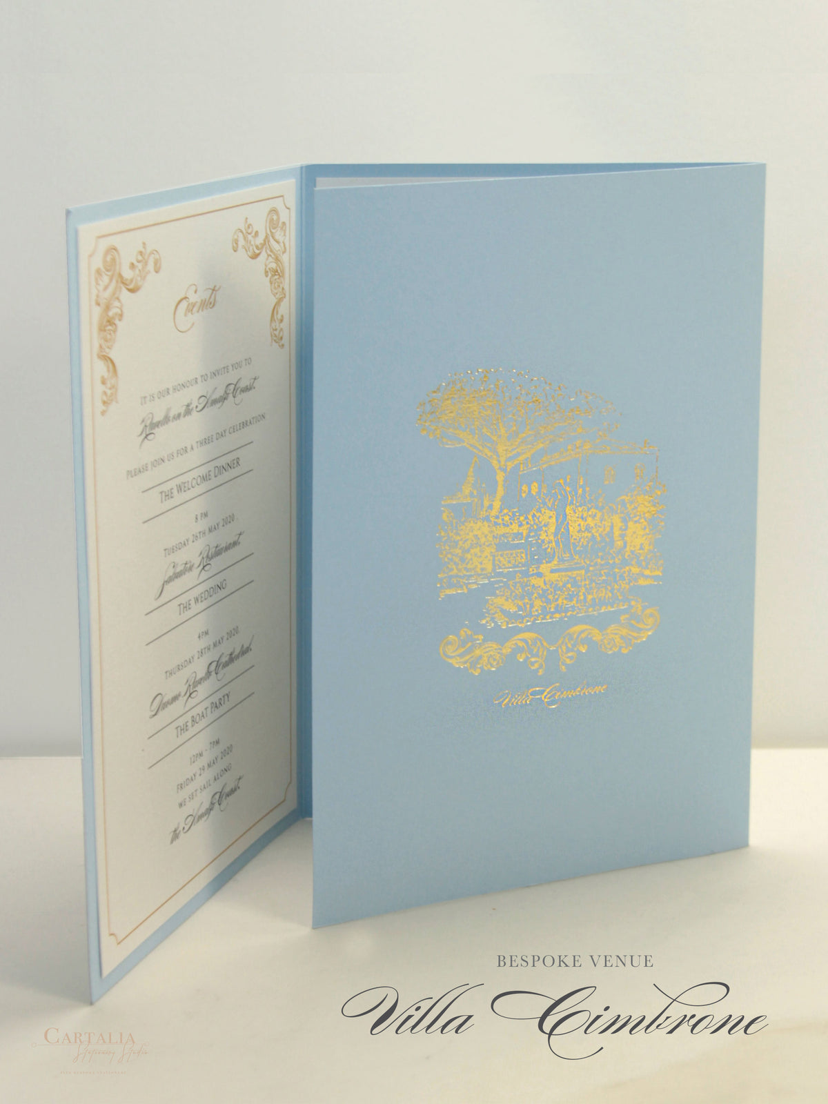 Hotel Villa Cimbrone Invitations |  Wedding Pocket Suite with Gold Foil and Wedding Venue Sketch