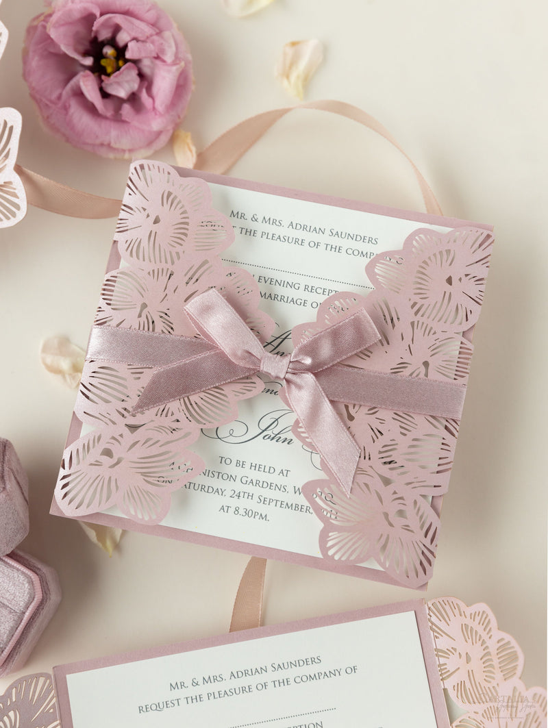 Intricate Orchid Laser Cut Gatefold Wedding  Evening Invitation