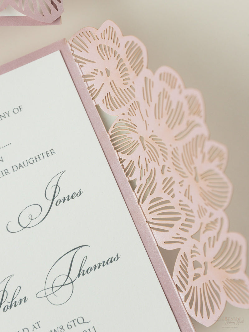 Intricate Orchid Laser Cut Gatefold Wedding  Evening Invitation