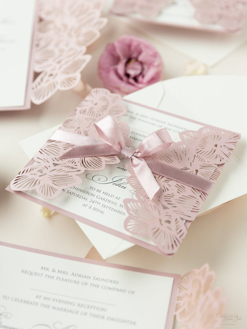 Intricate Orchid Laser Cut Gatefold Wedding  Evening Invitation