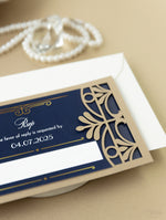 Golden Art Deco Great Gatsby Laser Cut Gatefold Wedding RSVP Card