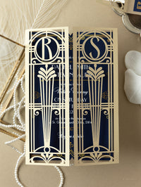 Golden Art Deco Great Gatsby Laser Cut Gatefold Wedding Day Invitation