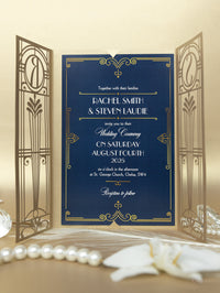 Golden Art Deco Great Gatsby Laser Cut Gatefold Wedding Day Invitation