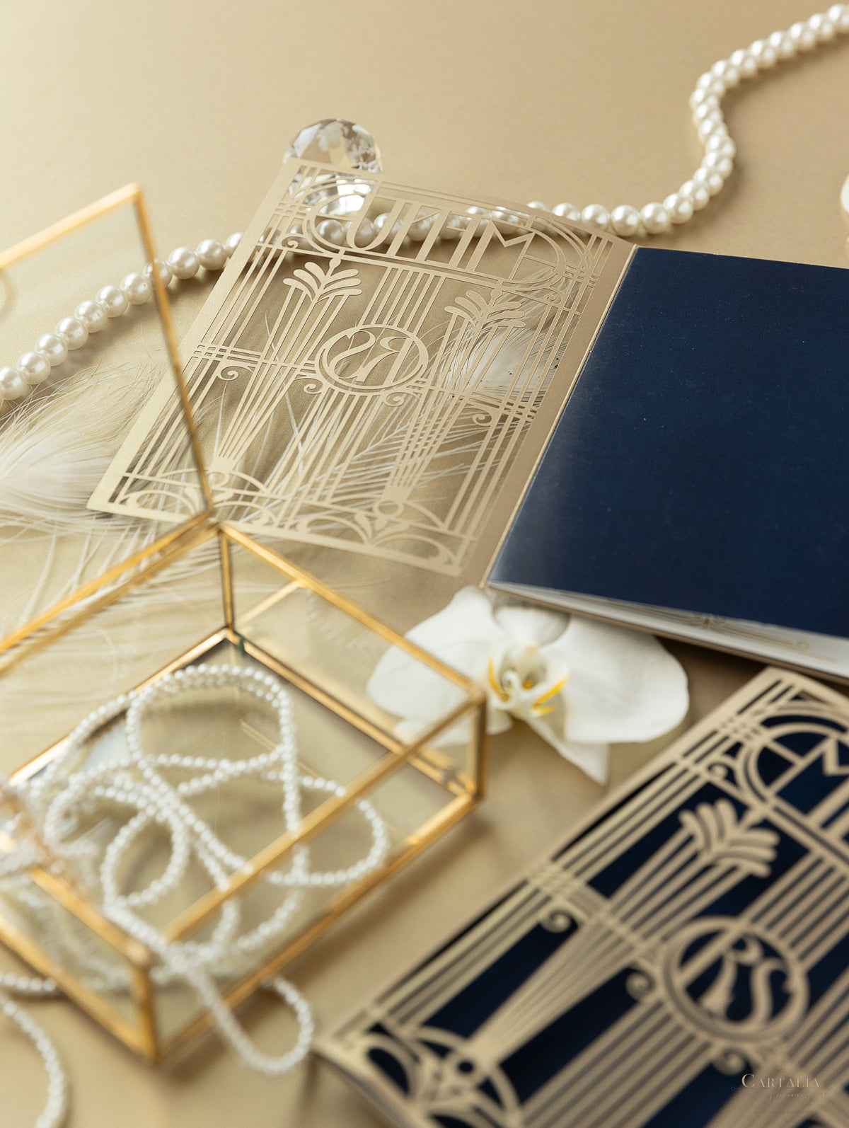 Golden Art Deco Great Gatsby Laser Cut Gatefold Menu