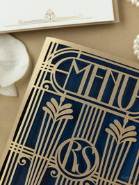 Golden Art Deco Great Gatsby Laser Cut Gatefold Menu