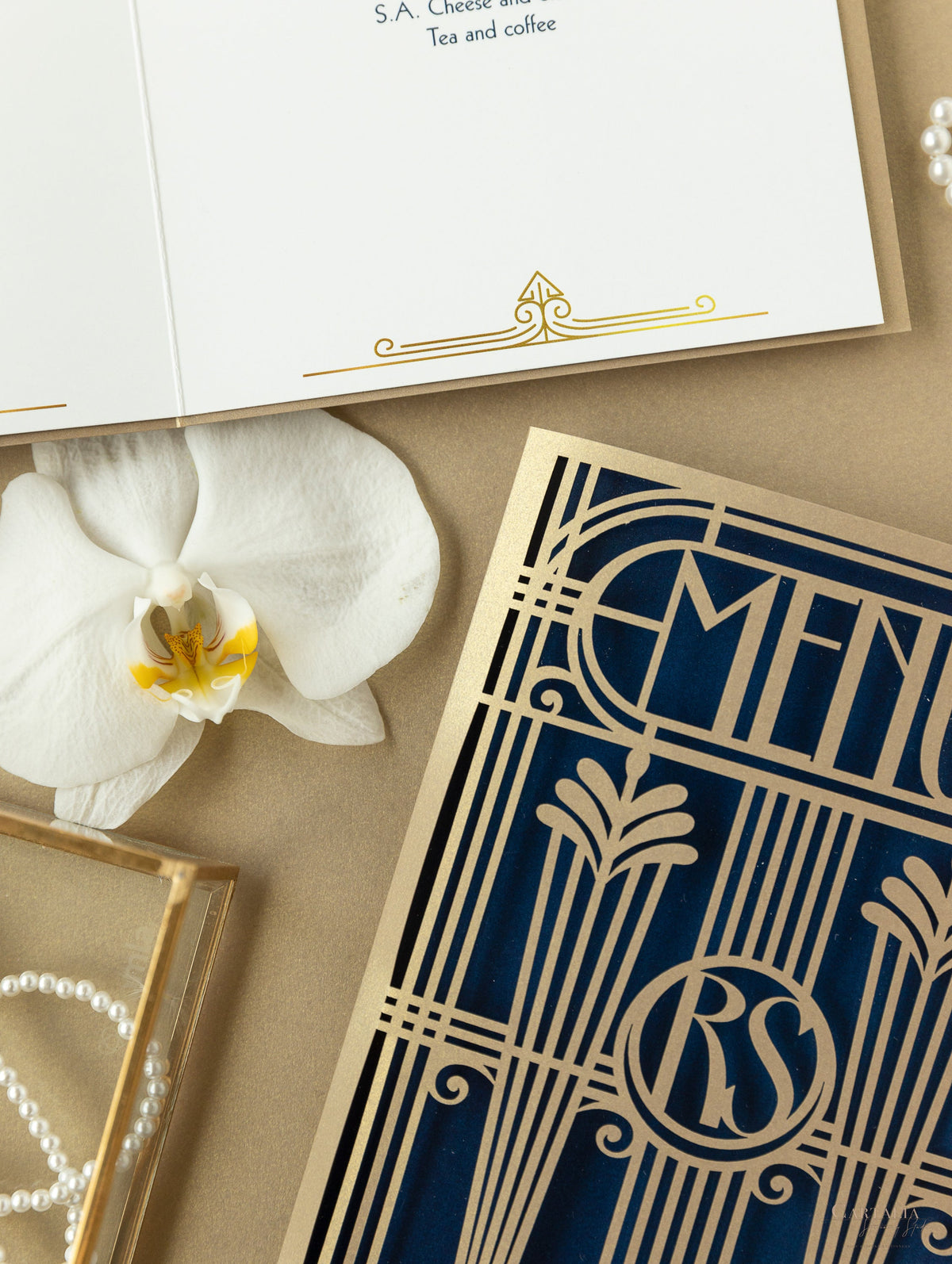 Golden Art Deco Great Gatsby Laser Cut Gatefold Menu