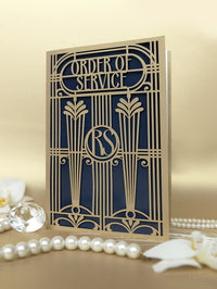 Golden Art Deco Great Gatsby Laser Cut Gatefold Menu / Order of Service