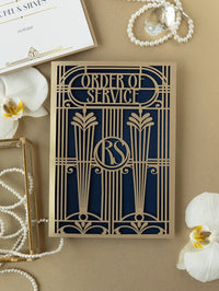 Golden Art Deco Great Gatsby Laser Cut Gatefold Menu / Order of Service