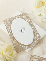 Elegant Laser Cut Roses Wedding Day Invitation in Old Gold