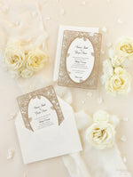 Elegant Laser Cut Roses Wedding Day Invitation in Old Gold