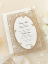 Elegant Laser Cut Roses Wedding Day Invitation in Old Gold