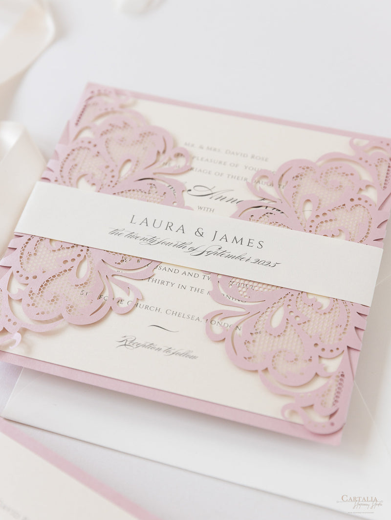 The Blush and Cream Collection Gatefold Luxury Set with RSVP included.