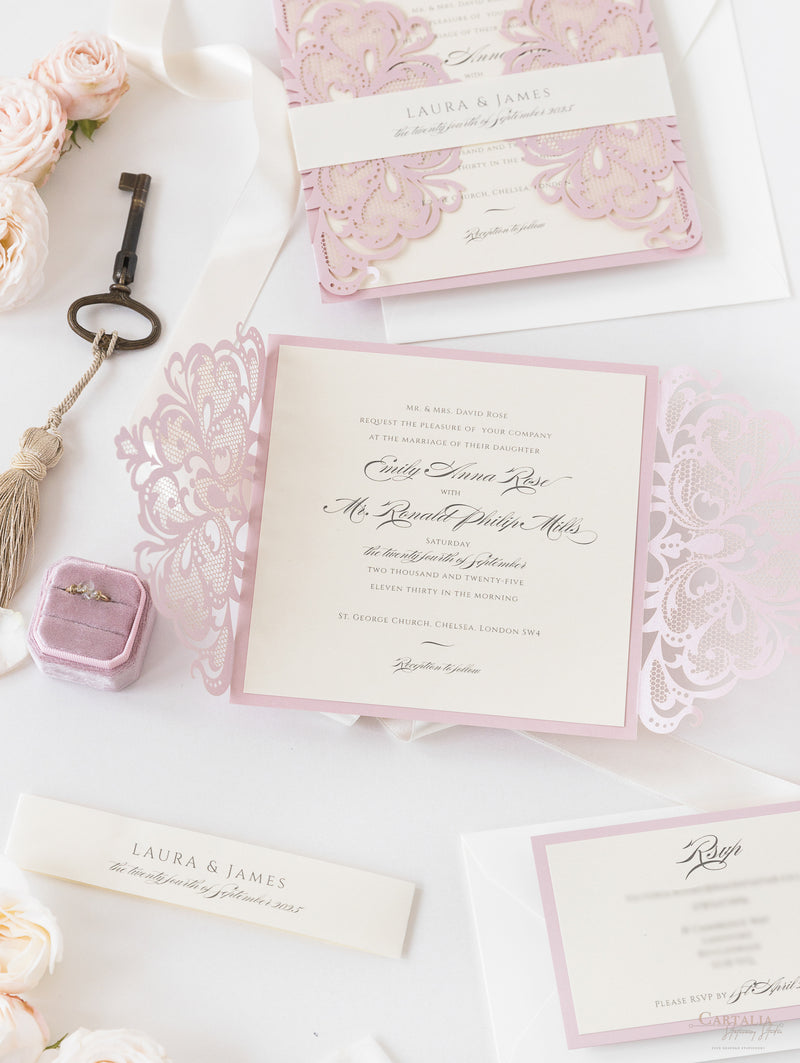 The Blush and Cream Collection Gatefold Luxury Set with RSVP included.
