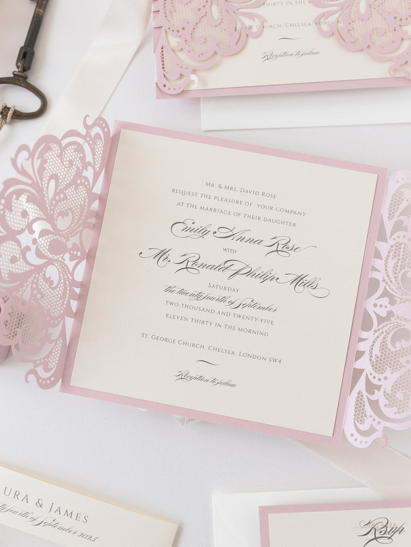 The Blush and Cream Collection Gatefold Luxury Set with RSVP included.