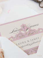 Laser Cut Blush and Cream Belly Band Matching Evening Card