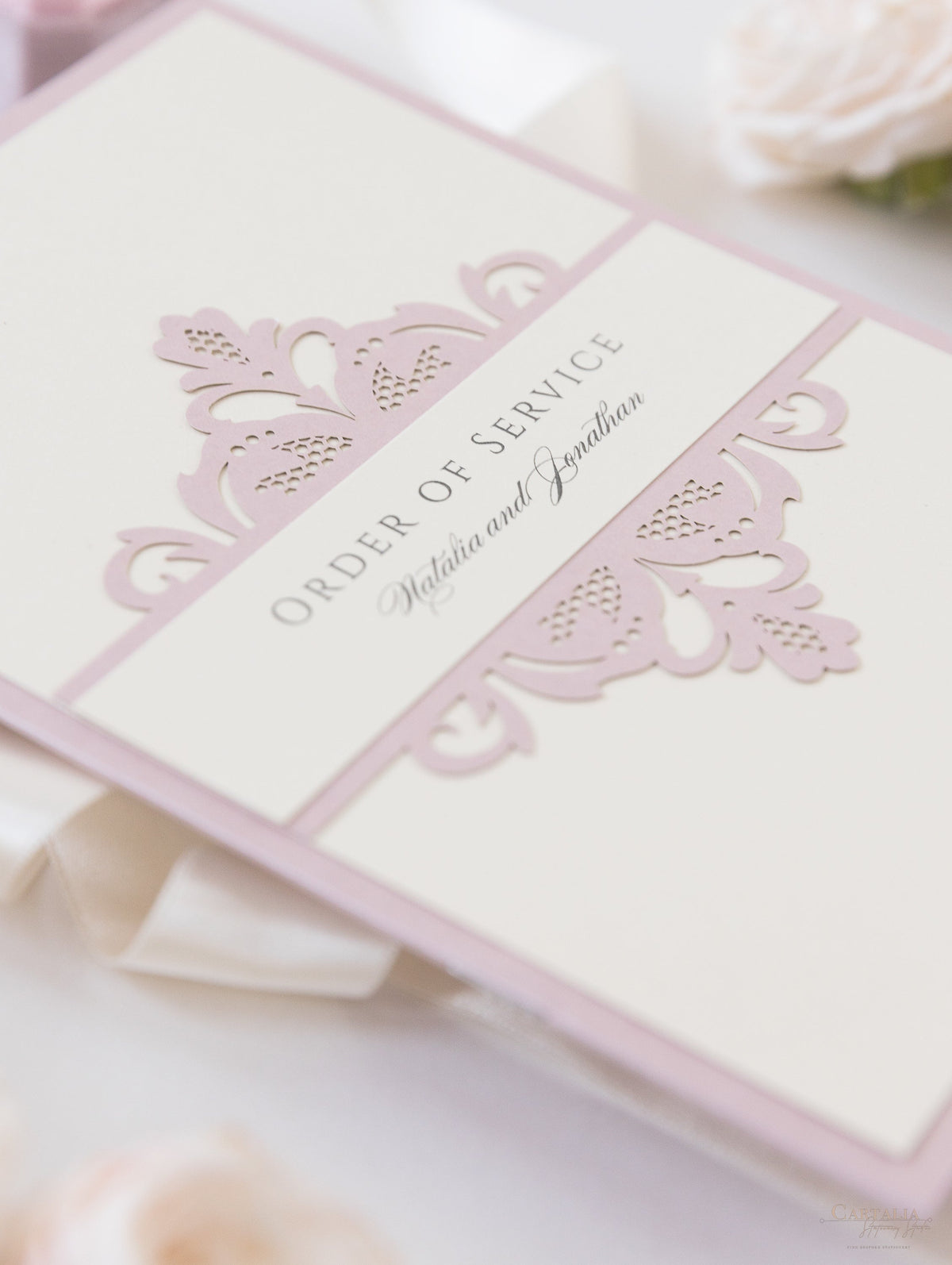 Blush and Cream Luxury Laser cut Order of Service / Menu