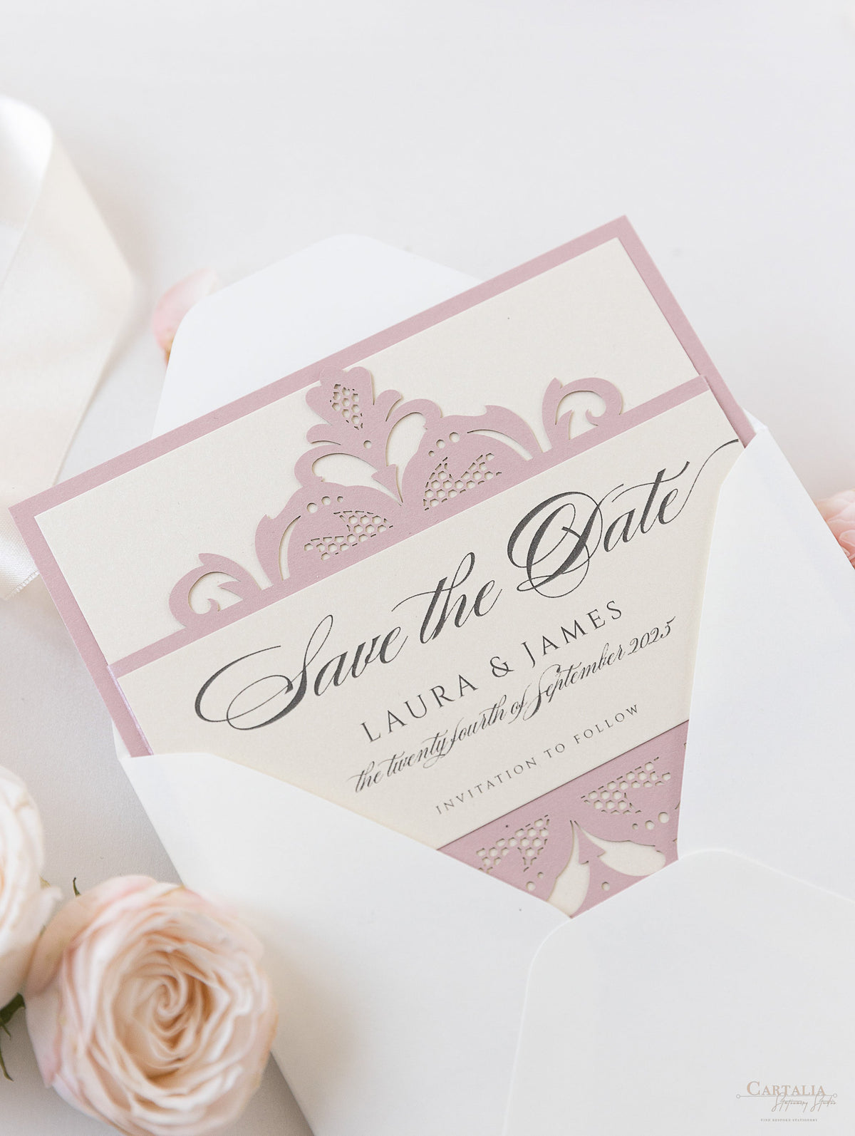 Blush and Cream Collection Laser cut Save the Date Wedding Card