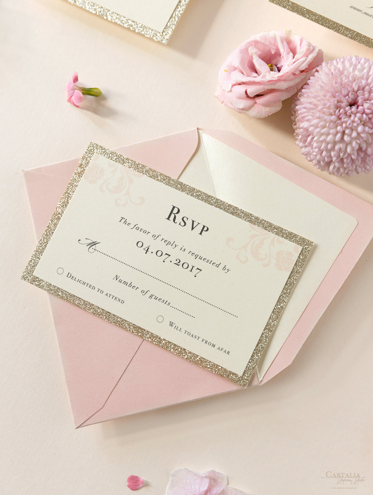 Dusty Pink Opulence Ribbon Tie Glitter Board Gatefold