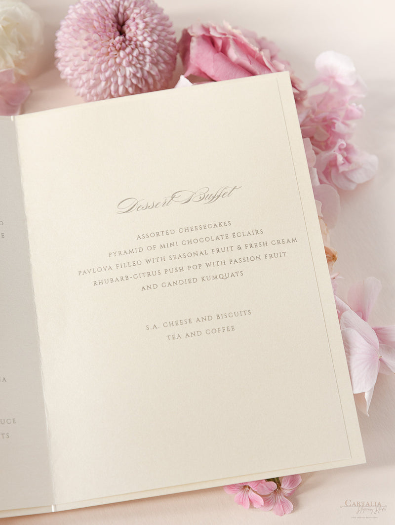 Champagne Laser Cut Lace Pocketfold Menu / Order of Service