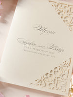Champagne Laser Cut Lace Pocketfold Menu / Order of Service
