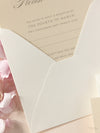 Tarjeta de respuesta de boda con bolsillo de encaje cortado con láser color champán, Rsvp