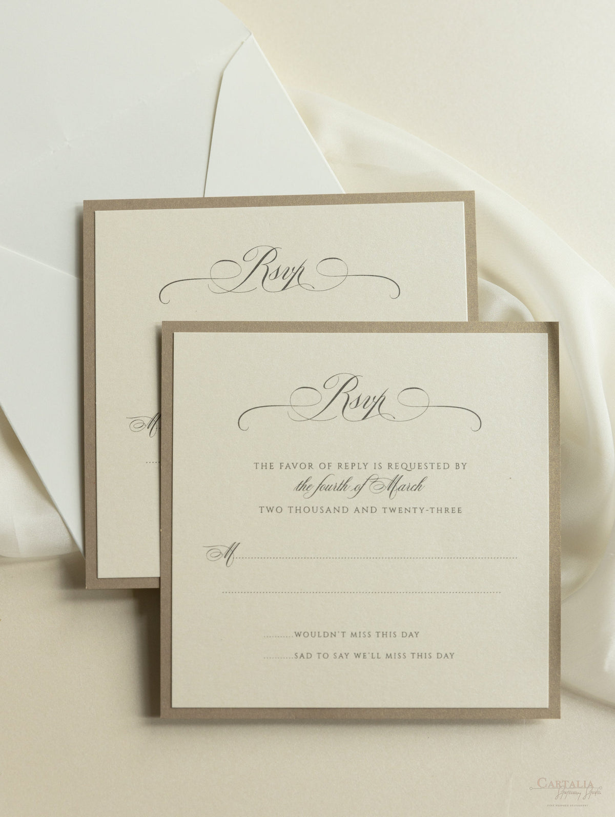 Romantic Ornamental Gate Laser Cut Wedding Invitation Set with RSVP and Personalised Belly Band