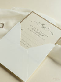 Conjunto de invitación de boda con corte láser y puerta ornamental romántica con Rsvp y banda para el vientre personalizada