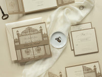 Romantic Ornamental Gate Laser Cut Wedding Invitation Set with RSVP and Personalised Belly Band