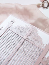 Bespoke Commission Illustration Venue Ornamental Gate Laser Cut Modern Square Wedding Invitation Die Cut Envelope + RSVP Card