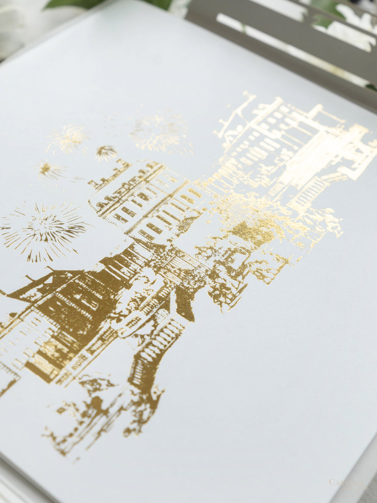 Your Own Venue Ornamental Gate Laser Cut  Foiled Venue Wedding Invitation.