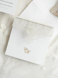 Rsvp Cards with Ornamental Laser Cut Detail & Gold Foil