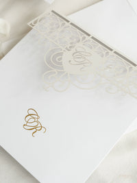 Rsvp Cards with Ornamental Laser Cut Detail & Gold Foil