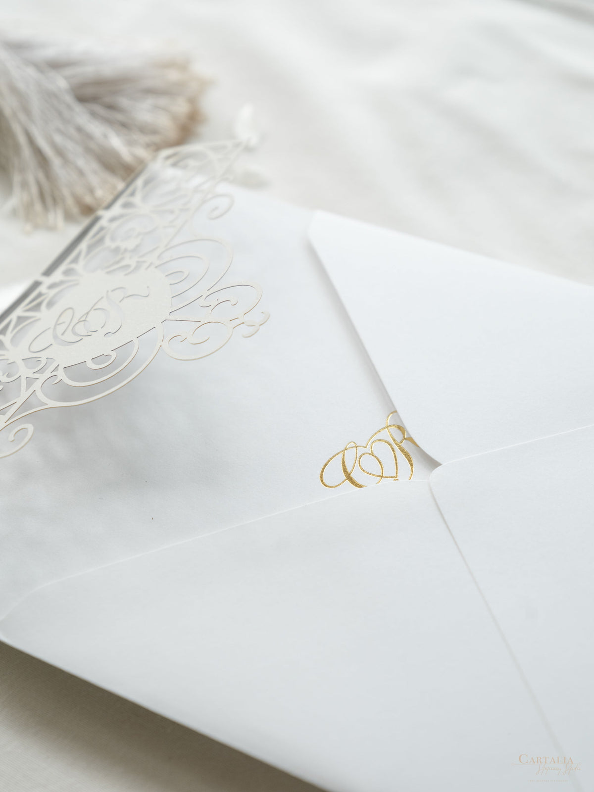 Rsvp Cards with Ornamental Laser Cut Detail & Gold Foil