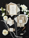 Golden Hollywood Lasercut Gate, Great Gatsby Wedding Invitation with Belly Band Monogram