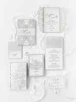 White Winter a Snowflake Laser Cut band Wedding Evening Invitation with Glitter Backing