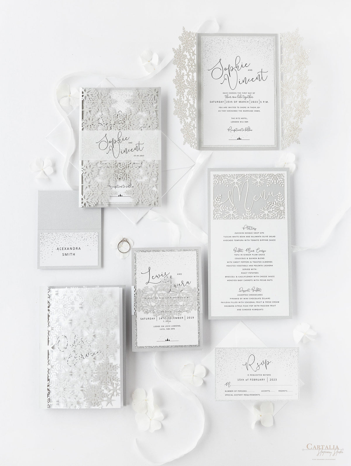 White Winter, a Snowflake Laser Cut Menu